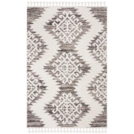 Safavieh 4 x 6 ft. Moroccan Tassel Shag Power Loomed Rectangle Area Rug; Ivory & Brown MTS652A-4